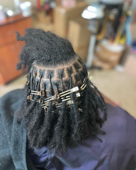 Medium starter locs style Medium Starter Locs, Thick Locs, Hair Twists, Birthday Quotes Funny For Him, Starter Locs, Natural Hair Twists, Dye Ideas, Loc Journey, Hair Ponytail