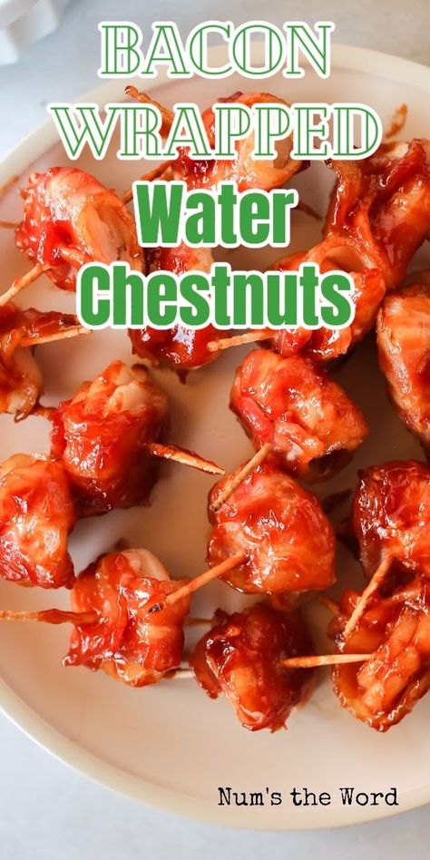 Bacon And Water Chestnut Appetizer, Bacon Wrapped Water Chestnuts Appetizers, Bacon Wrapped Water Chestnuts Recipe, Waterchestnut Recipes, Bacon Wrapped Water Chestnuts, Puff Pastry Pinwheels, Chestnut Recipes, Bacon Appetizers, How To Make Bacon