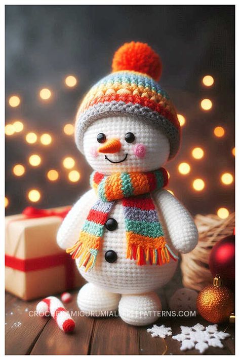 Amigurumi Snowman Crochet Free Pattern - Amigurumi Free Crochet Snowman Pattern, Toy Knitting Patterns Free, Crochet Snowman Free Pattern, Amigurumi Snowman Free Pattern, Crochet Christmas Decorations Free, Crocheted Snowman, Christmas Knitting Projects, Snowman Crochet, Crochet Stuffies