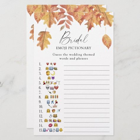 Fall leaves - bridal shower emoji pictionary game Editable Blank Falling In Love Bridal Shower Theme, Love Bridal Shower Theme, Fall In Love Bridal Shower, Emoji Pictionary, Fall Bridal Shower, Leaves Autumn, Baby Shower Decor, Perfect Baby Shower, Cute Games