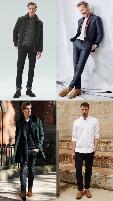 Suede Loafers Men Outfit, Desert Boots Men Outfit, Desert Boots Outfit, Boots Outfit Inspiration, Chukka Boots Outfit, Types Of Boots, Every Man Should Own, Boots Men Outfit, Sweat Gris