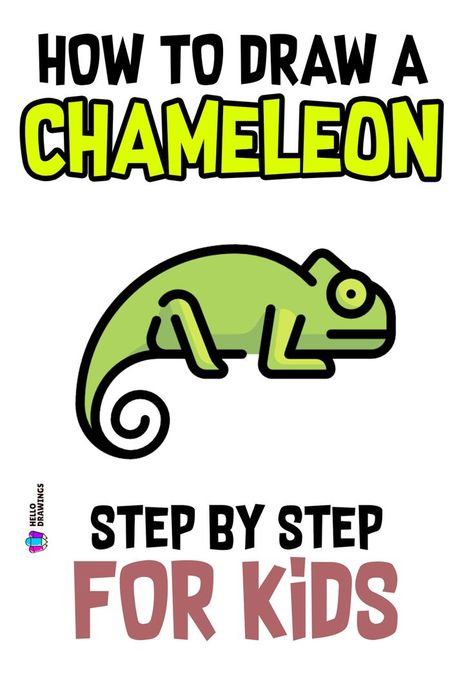 How to Draw a Chameleon | Simple Guide for Kids Animal Drawing Tutorial, Easy Animal Drawings, Easy Animals, Easy Drawings For Kids, Animal Drawing, Drawing Tutorial Easy, Step Drawing, Basic Shapes, Unique Animals