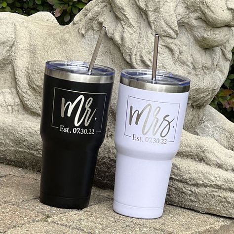 Mrs Tumbler, Mr Cup, Engraved Tumblers, Wedding Tumblers, Dream Honeymoon, New Couple, Wedding Engagement Gifts, Mr And Mrs Wedding, Printed Cups