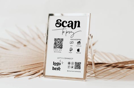 #etsy shop: Retro Scan to Pay Sign - boho QR Code Sign Template - Scan to pay template - CashApp Paypal Sign - Paypal Sign- Printable Payment Sign - Amy https://etsy.me/3CRhbfV #black #white #qrcodesign #qrsign #qrcodetemplate #smallbusinesssign #paymentsign #scantopay Scan To Pay Template, Scan To Pay Sign, Payment Sign, Scan To Pay, Qr Code Sign, Small Business Signs, Free Canvas, 5x7 Print, Sign Templates