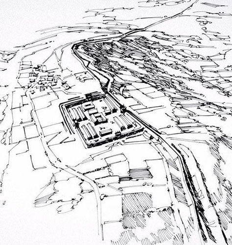 Reconstruction of part of the Antonine Wall including a mile castle. The Antonine Wall was both a physical barrier and a symbol of the Roman Empire’s power and control. It was never a stone wall, but consisted of a turf rampart fronted by a wide and deep ditch. Forts and fortlets provided accommodation for the troops stationed on the frontier and acted as secure crossing points to control movement north and south. Behind the rampart, all the forts were liked by a road known as the Military Way. Antonine Wall, Wall Sketch, Ancient Civilisations, Hadrian's Wall, Roman Army, Roman Britain, Hadrians Wall, Scottish Heritage, Historical Architecture