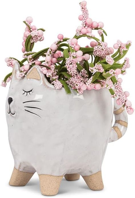 White ceramic cat planter Try Not To Smile, Cat Planter, Seed Box, Indoor Flower Pots, Cactus Planter, Animal Planters, Garden Pottery, Unique Planter, Small Cat