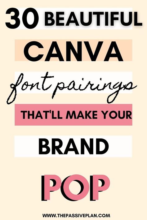 Don't waste your time scrolling through Canva trying to find the best font pairings - here are 30 of hte best font combinations that'll take your brand to the next level. Best Font Pairings, Best Canva Font Pairings, Best Fonts For Logos, Free Cursive Fonts, Canva Font, Font Pairings, Business Fonts, Pretty Fonts, Font Combos