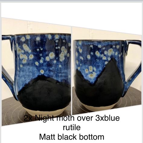 Mayco Norse Blue Combinations, Amaco Blue Midnight Glaze Combinations, Night Moth Glaze Combinations, Night Moth Glaze, Mayco Glaze Night Moth, Norse Blue Glaze Combo, Blue Midnight Glaze, Amaco Glazes, Ceramic Glaze Recipes