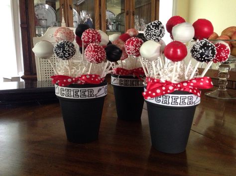 Cake pops for the cheerleaders! Cheerleader Cake, Cheerleader Birthday, The Cheerleaders, Cheerleading Party, Cheer Banquet, Dance Team Gifts, Graduation Open Houses, Zombie Birthday, Rapunzel Party