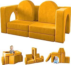 Amazon.com: wanan Kids Couch 10PCS, Toddler Couch with Modular Kids Couch for Playroom Bedroom, 10 in 1 Multifunctional Toddler Couch for Playing, Creativing, Sleeping, Indoor Kids Sofa (Yellow) : Home & Kitchen Toddler Couch, Toddler Sofa, Fold Out Couch, Play Couch, Kids Couch, Playroom Bedroom, Lounge Couch, Toddler Essentials, Bedroom Couch