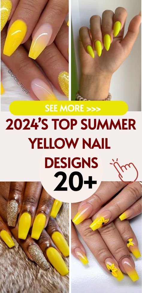 As the mercury rises and the days get longer, the bright colors of summer find their way into our wardrobe and beauty routines. Among the season’s hottest Trendy Yellow Nails, Cute Manicure Ideas, Nail Designs Bright, Yellow Nail Designs, Bright Summer Acrylic Nails, Toenail Designs Summer, Neon Nail Designs, Yellow Nail Art, Yellow Nails Design