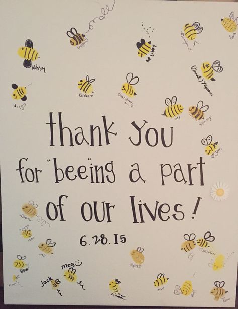 Bee thumbprints "mommy to bee" baby shower! Set out yellow ink pads, permanent markers and handy wipes. Have all your shower guests make a bee! Mummy To Bee Theme, Bee Guest Book Ideas, Baby Shower Ideas For Girls Themes, Bee Gender Reveal, Bee Birthday Party, Measurements Chart, Bee Baby Shower Theme, Mommy To Bee, Bumble Bee Baby Shower