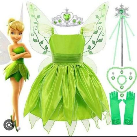 Tinkerbell Costume Kids, Girls Tinkerbell Costume, Tinkerbell Dress, Fairy Princess Dress, Tinkerbell Costume, Tinker Bell Costume, Book Character Costumes, Fair Outfits, Toddler Birthday Party