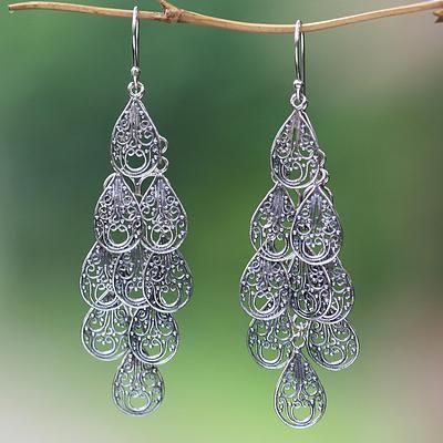 Unique Chandelier, Silver Pendant Lighting, Handmade Gold Jewellery, Printed Jewelry, Filigree Earrings, Sterling Silver Filigree, Silver Engagement Rings, Silver Filigree, Handmade Sterling Silver