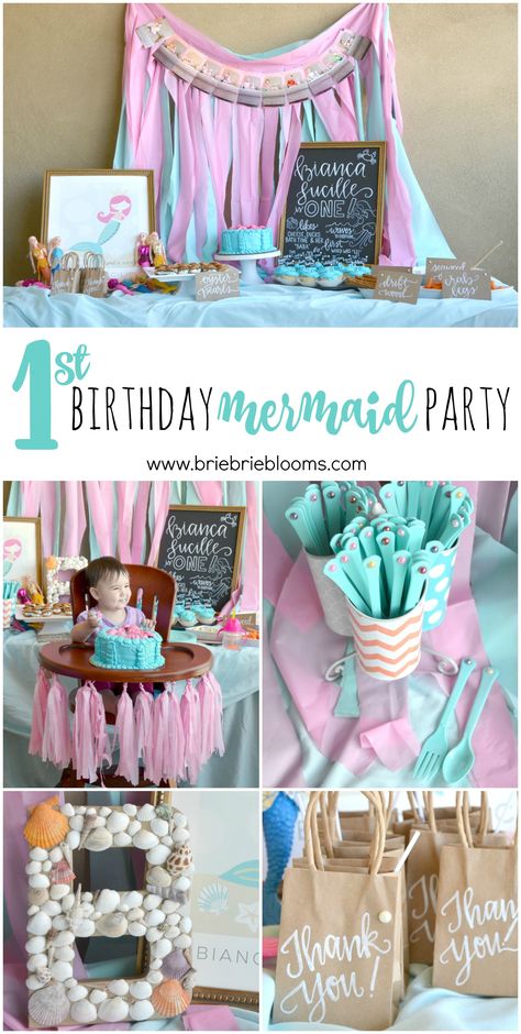 Girls First Birthday Theme Ideas, Birthday Party Mermaid Theme, Mermaid 1st Birthday Party, First Birthday Mermaid, 1st Birthday Mermaid, Mermaid 1st Birthday, Birthday Mermaid, First Birthday Party Themes