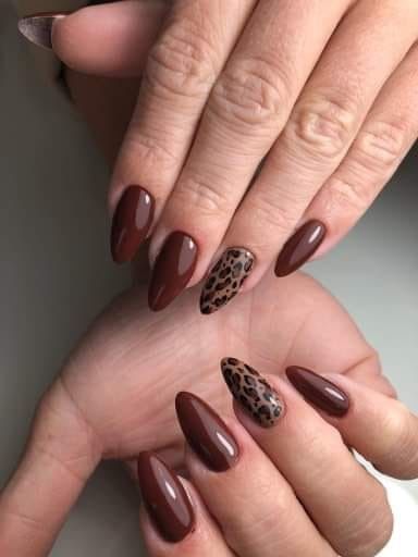 Brown Nails With Animal Print, Brown Nails With Cheetah Print, Dark Green Leopard Nails, Burgundy Leopard Nails, Fall Pedicures, Safari Nails, Vampy Nails, Nail Ideas Gel, Cruelty Free Nail Polish