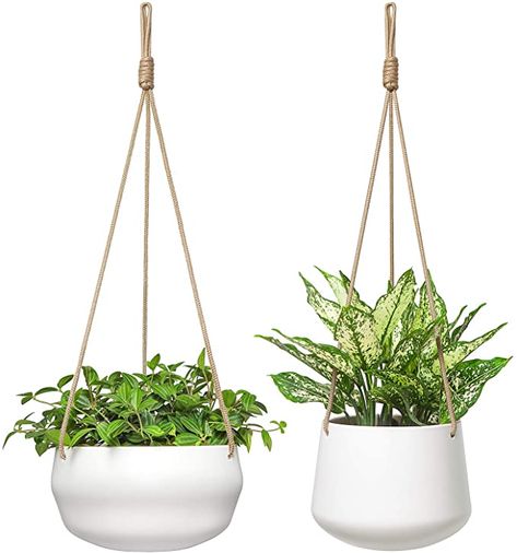 Amazon.com: Mkono Ceramic Hanging Planter of Shallow 8 Inch and Deep 6 Inch for Indoor Outdoor Plants, Set of 2 Modern Plant Pot Geometric Porcelain Hanging Basket with Polyester Rope Hanger for Herbs Ferns Ivy : Patio, Lawn & Garden Metal Plant Hangers, Porcelain Planter, Ceramic Planter Pots, Hanging Plant Holder, Support Plante, Ceramic Flower Pots, Geometric Flower, Ceramic Pots, Hanging Pots