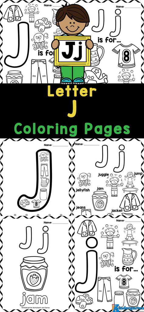 Grab this free printable letter j coloring sheet pack to help preschool, pre-k, kindergarten and even first graders to work on their fine motor skills as well as their literacy skills with this fun new printable.  These letter j coloring pages offer a variety of practice for early learners who are learning their alphabet letters and the sounds they make. Simply print these abc coloring pages and you are ready to play and learn! Letter J Coloring Page Printables, Letter J Preschool Activities, Letter J Preschool, Letter J Crafts For Preschoolers, Letter J Activities For Preschool, Preschool Letter J, Letter J Coloring Page, J Coloring Pages, J Activities