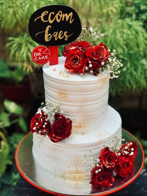 25th Anniversary Cake 2 Tier, Red White And Gold Cake Ideas, Anniversary Cake 2 Tier, Simple 2 Tier Cake, Wedding Cake Designs 2 Tier, 2 Tier Anniversary Cake, 2tier Wedding Cake, White Cake With Red Roses, Red Rose Cake Design