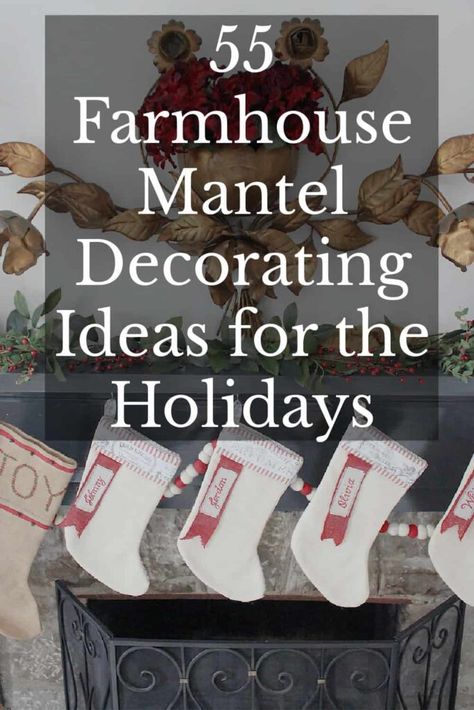 Christmas Mantels With Tv Farmhouse, Christmas Decorating Fireplace, Contemporary Farmhouse Christmas Decor, Christmas Mantel Decorating Ideas 2022, Farmhouse Mantle Christmas Decor, Rustic Christmas Mantel Decor, Christmas Farmhouse Mantle Decor, Christmas Mantel With Stocking Ideas, Country Christmas Mantle Decor