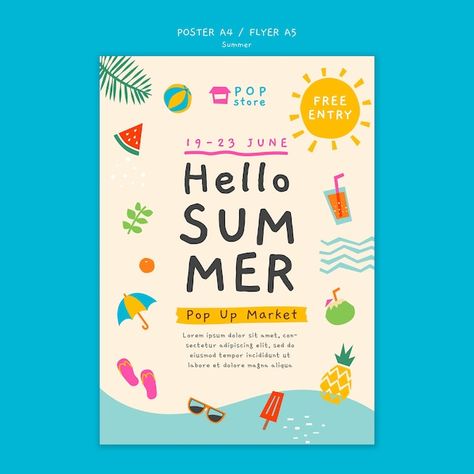 Free PSD summer holiday poster template | Free Psd #Freepik #freepsd #summer-sale #summer-promotion #summer-template #summer-offer Summer Layout, Summer Template, Ads Banner, Poster Template Free, Summer Promotion, Fashion Poster Design, Pop Up Market, Free Psd Files, Holiday Poster