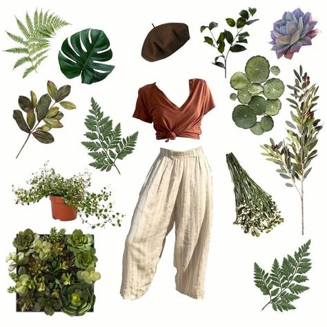 Granola Cottage Core Aesthetic, Artsy Vintage Outfits, Plant Mom Aesthetic Outfit, Earthy Clothes, Outfit Themes, Plant Mom Aesthetic, Cottage Core Clothes, Spring Outfits Boho, Hippie Fits