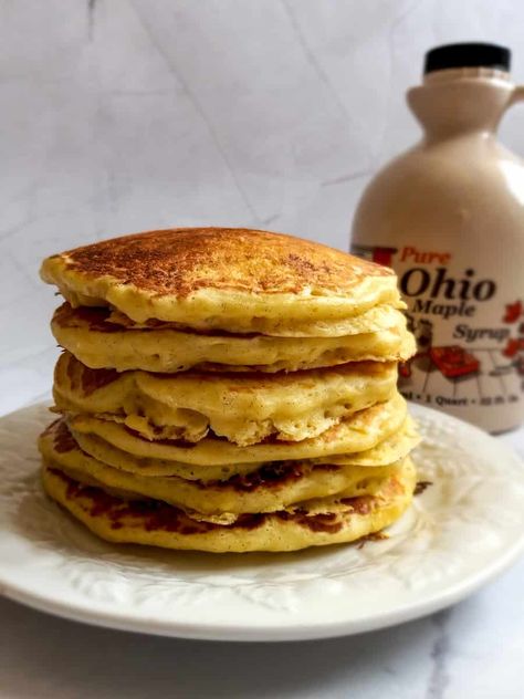 Amish Pancakes Recipe (Buttermilk Pancakes) - Amish Heritage Amish Pancakes Recipe, Amish Potato Pancakes, Amish Pancakes, Old Fashioned Buttermilk Pancakes, Best Ever Buttermilk Pancakes, Restaurant Style Buttermilk Pancakes, Amish Breakfast, Types Of Pancakes, Basic Pancakes