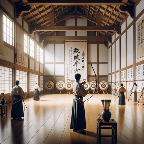 Japanese Archery : Mastery and Honor Kyudo Aesthetic, Archery Japan, Archery Room, Interesting Scenery, Dojo Design, Archery Aesthetic, Archery Competition, Archery Club, Archery Range