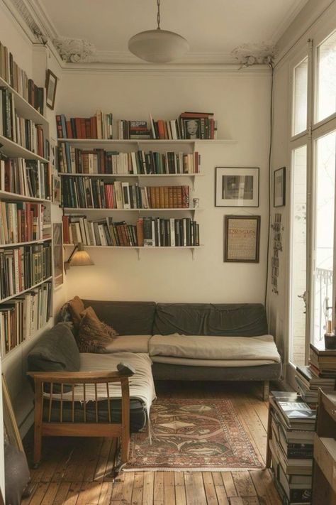 Library Minimalist Design, Library In Apartment, Tiny Spaces Apartments, Apartment Library, Simple Library, Functional Minimalism, Minimalism House, Modernize Your Home, Kitchen Light Fixtures