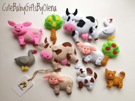 Felt Farm Animals, Mini Felt Animals, Felt Horse, Farm Animals Decor, Toy Farm, Felt Owls, Felt Tree, Newborn Toys, Felt Dogs