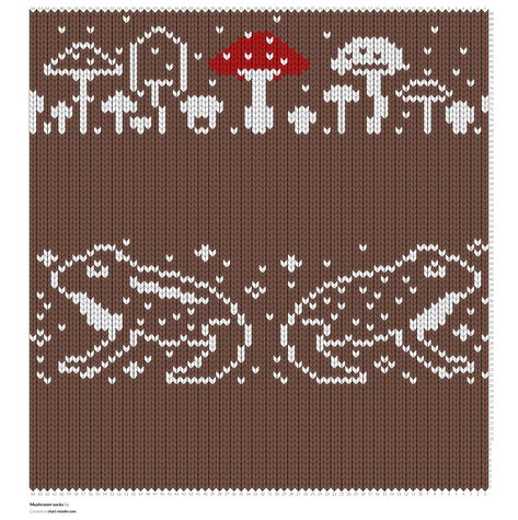 Mushroom Knitting Chart, Mosaic Knitting Charts, Mushroom Knitting, Mushroom Socks, Colorwork Chart, Knitted Mittens Pattern, Crochet Mushroom, Fair Isle Knitting Patterns, Colorwork Knitting