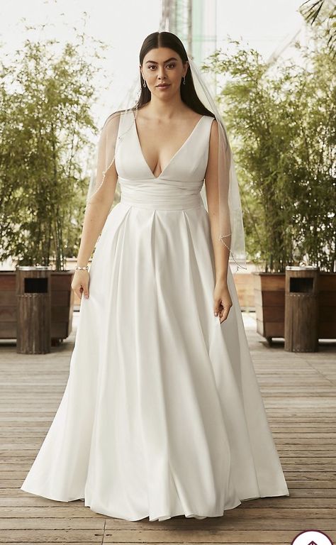 Plussize Weddingdress, Curvy Wedding Dress, Empire Waist Wedding Dress, Plus Wedding Dresses, Plus Size Wedding Dress, Wedding Dress Style, Satin Ball Gown, Davids Bridal Wedding Dresses, Plus Size Bride