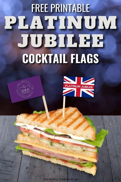 These Free Printable Platinum Jubilee Decorations including free printable cocktail flags are just what you need to celebrate Queen Elizabeth II's 70 years on the throne! With other free printables including bunting, flags, invitations, paper chains, cupcake toppers, and more, everything you need to decorate for the Queen's Platinum Jubilee can be found here! Jubilee Decorations, Royal Theme Party, Union Jack Decor, Coronation Of King Charles, Royal Craft, Printable Decorations, Royal Theme, Purple Pumpkin, King Birthday