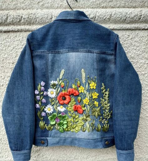 To Order. Custom Sewn Hand Embroidered Jean Jacket, Handmade Upcycled Denim Jacket, Ribbon Embroidered Denim, Embroidered Denim Jacket. - Etsy Cat Patchwork, Embroidered Snake, Denim Jacket Embroidery, Embroidery Jeans Jacket, Custom Jean, Custom Jean Jacket, Sashiko Stitching, Upcycled Denim Jacket, Boho Coat