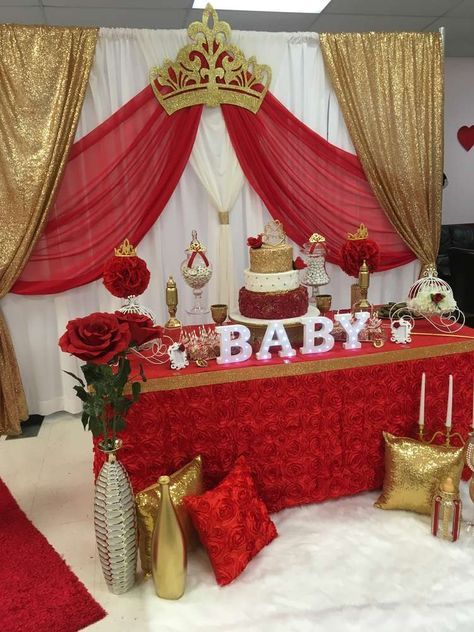 Royal Rose Baby Shower | CatchMyParty.com Royal Baby Shower Boy, Royalty Baby Shower, Red Baby Shower, Baby Shower Party Themes, Babyshower Party, Royal Baby Showers, Prince Baby Shower, Baby Shower Party Ideas, Shower Party Ideas