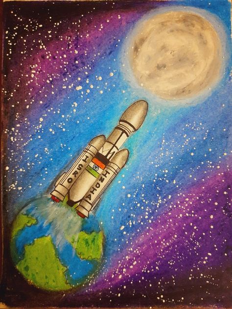 Isro India Spaces Drawing, National Space Day Poster Drawing, Chandrayan 3 Drawing Competition, India In Space Drawing, Assignment Design, Poster Design Competition, Earth Day Drawing, Zoo Coloring Pages, Project Cover