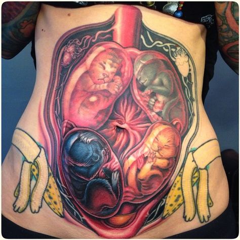 "Cat Womb" tattoo by Tim Kern with bananas for ... scale? - Imgur Womb Tattoo, Tattoos Gone Wrong, Terrible Tattoos, Horrible Tattoos, No Regrets Tattoo, Epic Tattoo, Tattoo People, Tattoo Fails, Human Canvas