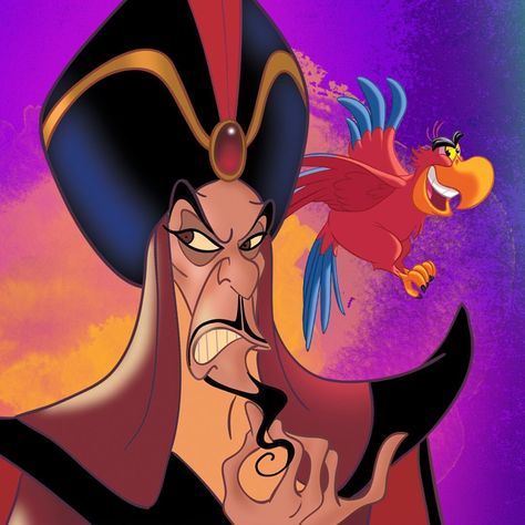 Jafar & Iago (Aladdin) Jafar Tattoos, Disney Villains Aesthetic, Iago Aladdin, Villains Aesthetic, Jafar Aladdin, Aladdin Art, Disney Painting, Disney Sleeve, Evil Queens