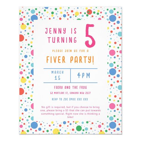 Fiver Birthday Party Invite Wording, Fiver Birthday Party, Fiver Party, Formal Invitations, Gabby Dollhouse, Invitation Flyer, Kids Birthday Party Invitations, Party Invitations Kids, Abstract Shape