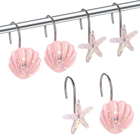 PRICES MAY VARY. ANTI-RUST & DURABLE: The Seashell Decorative Shower Curtain Hooks is made of stainless steel, the surface is electroplated, rust-proof, not easy to fade, smooth, durable. UNIQUE DESIGN: The Seashell Decorative Shower Curtain Hooks is designed with a unique Starfish and Seashell shape. Hang your curtains perfectly and the closed clip will never fall off the shower rod. Perfect to complement your Ocean theme bathroom decor. INSTALLATION SPECIFICATIONS:Hook fits all curtain rods 22 Ocean Theme Bathroom, Bathroom Purple, Seashell Shower Curtain, Ocean Bathroom Decor, Beach Theme Bathroom Decor, Ocean Bathroom, Mermaid Bathroom, Purple Bathrooms, Beach Theme Bathroom