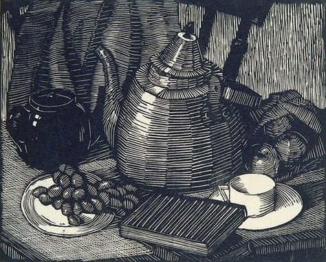 Still life, (1929) by Ethel Spowers :: The Collection :: Art Gallery NSW Christmas Linocut, Woodcut Engraving, Linocut Printmaking, Lino Prints, Relief Printing, Linocut Art, Printmaking Art, Women Artists, Woodcuts Prints