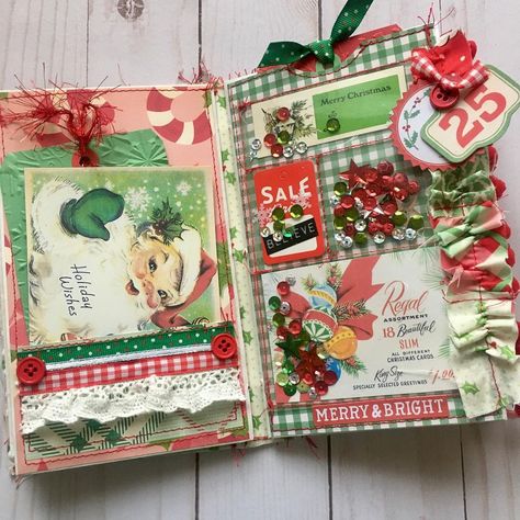 Christmas Scrapbook Paper Crafts, Christmas Junk Journal Ideas, Advent Journal, December Daily Ideas Inspiration, Christmas Journaling, December Journal, Christmas Scrapbook Paper, Journal Christmas, Handmade Journals Diy