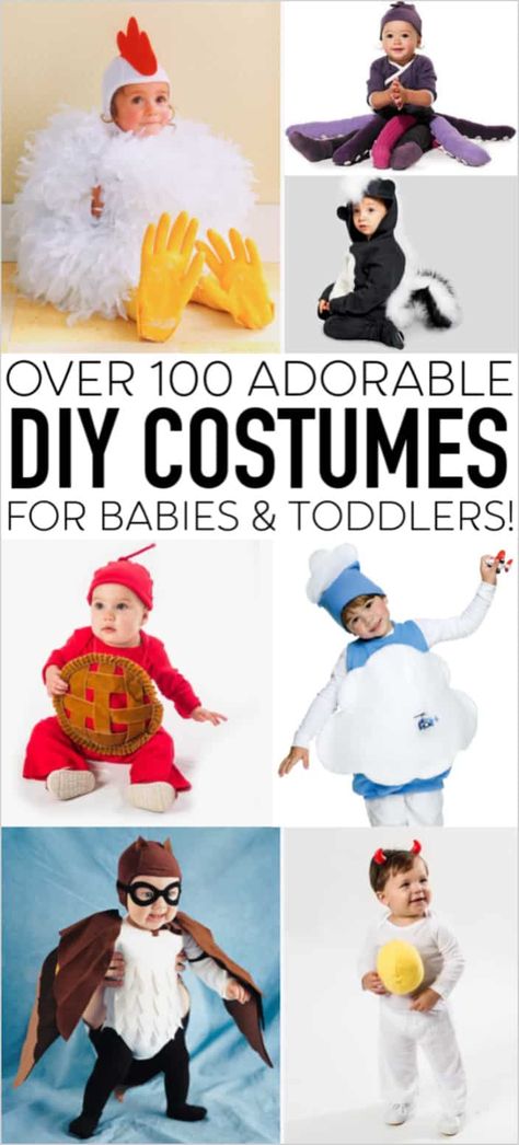 Over 100 DIY costumes for babies and toddlers! Love homemade baby Halloween costumes? Come and find over 100 handmade costumes with full instructions and tutorials! #diycostume  #homemadecostume #halloween #babyhalloween #babyhalloweencostumes Homemade Baby Halloween Costumes, Homemade Toddler Costumes, Homemade Baby Costumes, Carnaval Diy, Diy Baby Halloween Costumes, Diy Girls Costumes, Costumes Faciles, Costumes For Babies, Diy Baby Costumes