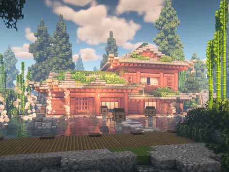 An Inn and hot spring for my Japanese world! (Custom map by Lord Dakr): Minecraftbuilds Japanese Minecraft Builds, Japanese Mansion, Minecraft Japanese House, Minecraft Japanese, Minecraft Structures, Minecraft Interior Design, Japanese Zen Garden, Minecraft Cottage, Cute Minecraft Houses