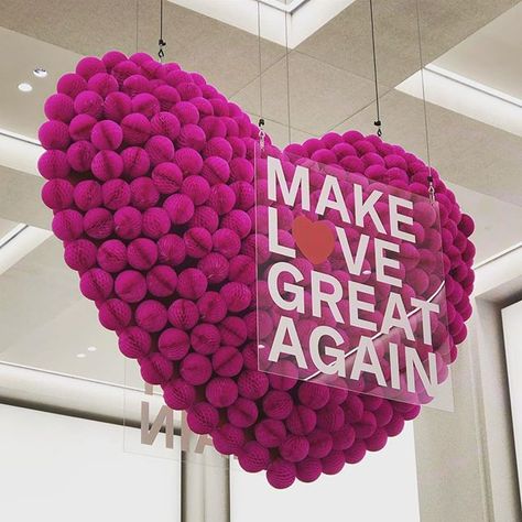 ALSTERHAUS DEPARTMENT STORE, Hamburg, Germany, “Make L❤️ve Great Again", for Valentines’s Day, pinned by Ton van der Veer Luxury Window Display, Valentines Luxury, Valentines Window Display, Pink Tent, Event Planning Decorations, Bridal Shower Balloons, Boutique Display, Valentine Cake, Diy Chandelier