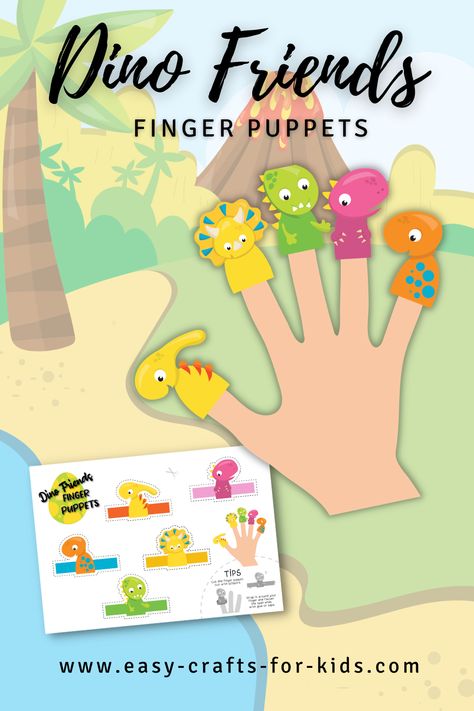 Dino finger puppets Dinosaur Puppet, Finger Puppet Patterns, Puppets For Kids, Baby Toys Diy, Puppet Patterns, Puppet Crafts, Board For Kids, Crafts For Boys, Activity Kits