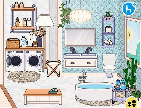 Toca boca room idea, laundry room idea, bathroom idea, big bathroom, family bathroom, aesthetic, design Laundry Room Design Toca Boca, Toca Boca Bathroom Ideas Family House, Bathroom Ideas For Toca Boca, Toca Nova Bathroom Idea, Toca Boca Laundry Room Big Family Home, Bathroom Toca Boca, Toca Boca Bathroom Ideas Aesthetic, Toca Boca Room Ideas Bathroom, Aesthetic Toca Boca Bathroom