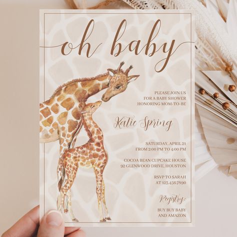 Neutral Safari Baby Giraffe Baby Shower Invitation Giraffe Baby Shower Theme Boy, Giraffe Baby Shower Theme, Décoration Baby Shower, Giraffe Baby Shower Invitations, Baby Shower Advice Cards, Animal Baby Shower Theme, Safari Baby Shower Invitations, Baby Shower Wishes, Animal Baby Shower Invitations