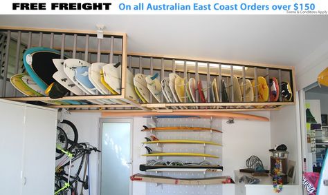 Surfboard Storage Outdoor Surfboard Storage, Surfboard Storage Garage, Surf Storage, Surfboard Wall Rack, Surfboard Storage, Surf Store, Surf Rack, Kayak Storage Rack, Gear Room