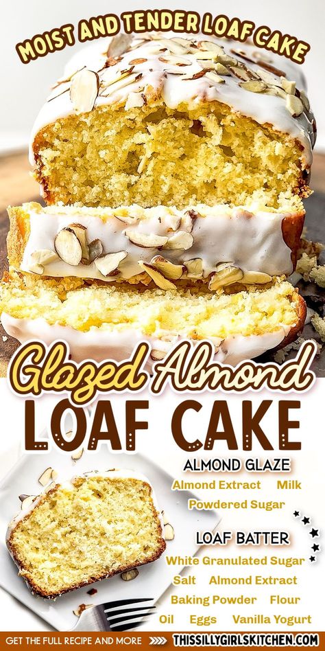 Almond Loaf Cake, Almond Bread Recipe, Almond Loaf, Pumpkin Bread Mix, Cake With Frosting, Almond Glaze, Lemon Loaf Recipe, Mom Breakfast, Cookies To Bake